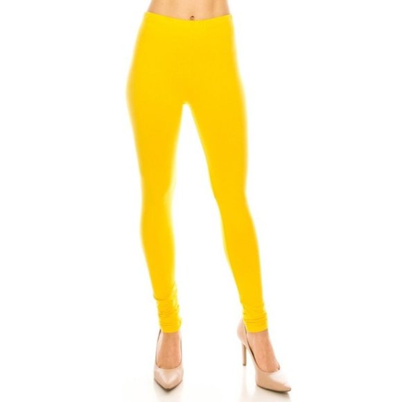 One Size Women's Comfort Stretch Soft Solid Print 3" High Waist Active YELLOW - Picture 1 of 2